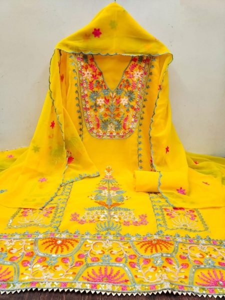 Festival Wear Embroidery Work Georgette Dress Material Color Set Matching Dress Material Wholesale