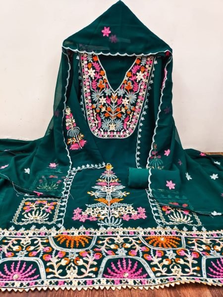 Festival Wear Embroidery Work Georgette Dress Material Color Set Matching Dress Material Wholesale
