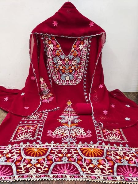 Festival Wear Embroidery Work Georgette Dress Material Color Set Matching Dress Material Wholesale
