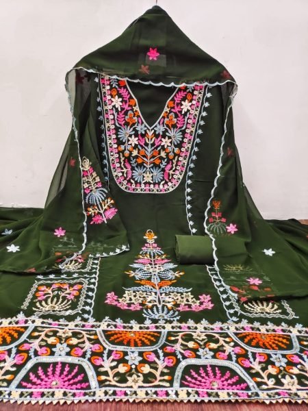 Festival Wear Embroidery Work Georgette Dress Material Color Set Matching Dress Material Wholesale