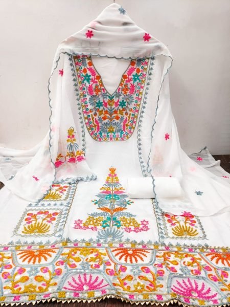 Festival Wear Embroidery Work Georgette Dress Material Color Set Matching Dress Material Wholesale
