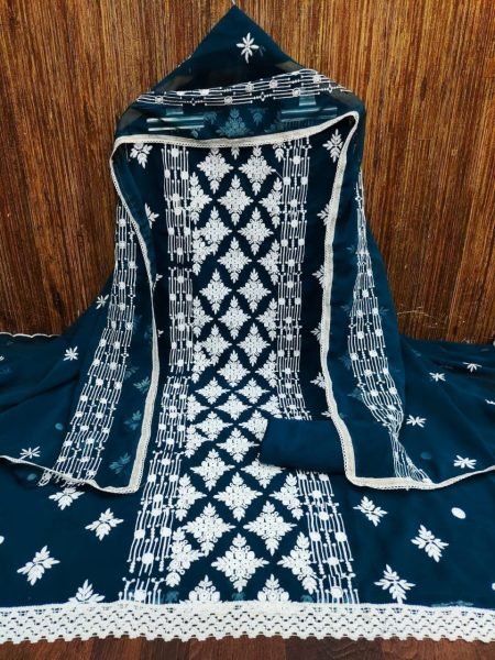 Festival Wear Georgette Dhaga Work Dress Material Color Set Matching Dress Material Wholesale