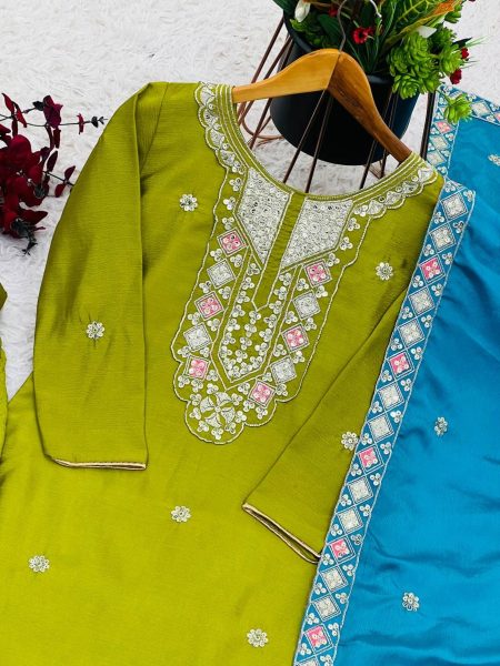 Festival Wear Green Chinon Silk Kurti set with Embroidery Sequence work   Ready To Wear Collection