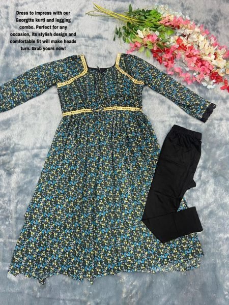 Festival Wear Green Floral Nayra Cut Kurti  Ready To Wear Collection