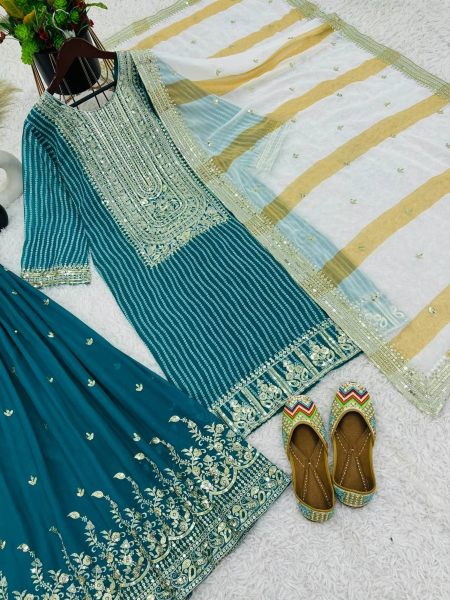 Festival Wear Heavy Faux Georgette Sharara Suits With Embroidery Work  Ready To Wear Collection