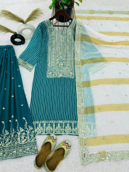 Festival Wear Heavy Faux Georgette Sharara Suits With Embroidery Work  Ready To Wear Collection