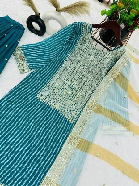 Festival Wear Heavy Faux Georgette Sharara Suits With Embroidery Work  Ready To Wear Collection