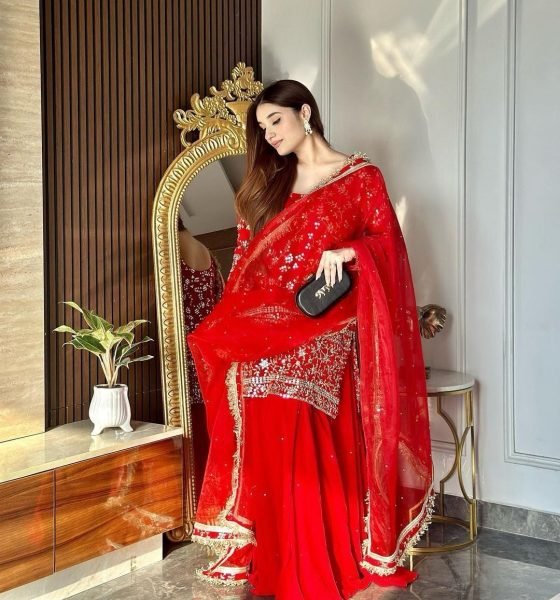 Festival Wear Red FauxGeorgette Sharara Suit  3 Piece Kurti Set