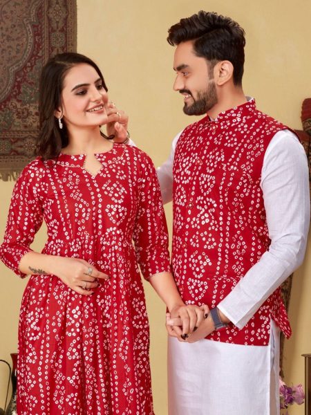 Festivals And Special Occasions Couple Combo Bandhni Print Couple Combo collection 