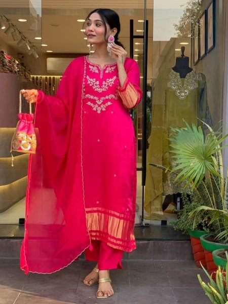 Festive charm Viscose Silk Embroidered Lagadi Patta Kurti with Cotton Pant   Cut Work Dupatta for Office Wear 