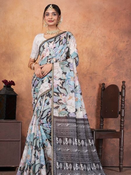 Festive Flow Soft Chanderi Silk Saree with Gold Zari Patti  & Digital Pallu Printed Cotton Sarees Wholesale