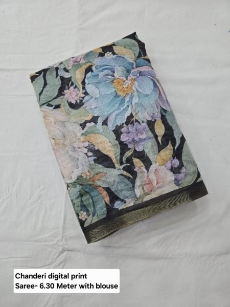 Festive Flow Soft Chanderi Silk Saree with Gold Zari Patti  & Digital Pallu Printed Cotton Sarees Wholesale