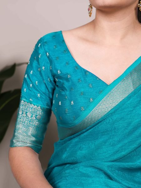 Festive Glamour Teal Blue Chinon Saree with All Over Zari   Statement Style Silk Sarees Wholesale