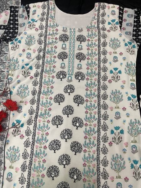 Festive, Party Wear White 3 pair kurti Suit  With Maslin fabric with digital prints Georgette Dupatta 3 Piece Kurti Set
