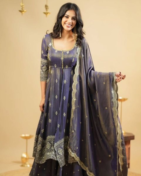 Festive Ready Midnight Blue Simmer Silk Lehenga Suit with Sequin Touch for Royal Vibes Ready To Wear Collection