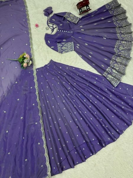 Festive Ready Midnight Blue Simmer Silk Lehenga Suit with Sequin Touch for Royal Vibes Ready To Wear Collection