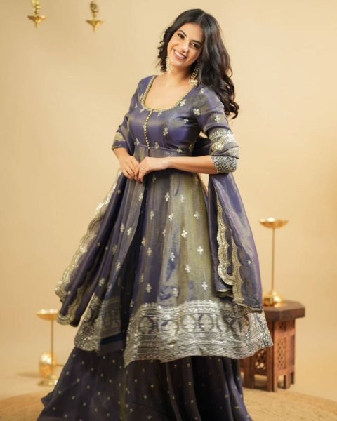 Festive Ready Midnight Blue Simmer Silk Lehenga Suit with Sequin Touch for Royal Vibes Ready To Wear Collection