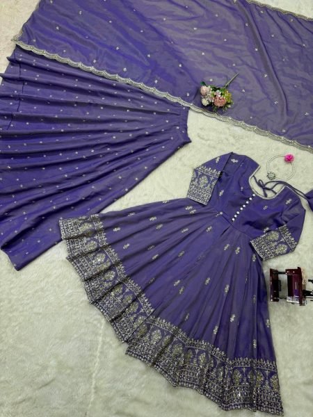 Festive Ready Midnight Blue Simmer Silk Lehenga Suit with Sequin Touch for Royal Vibes Ready To Wear Collection