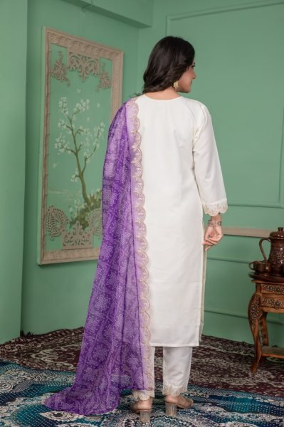 Festive Ready Roman Silk kurti set with Intricate Work 3 Piece Kurti Set
