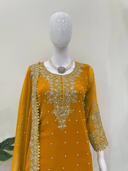 Festive Georgette Top Plazzo Set with Embroidery Ready to Wear International Buyers Ready To Wear Collection