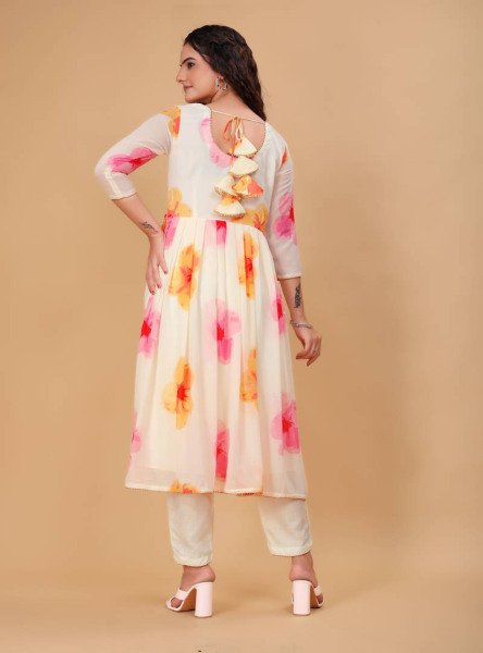 Festive Wear  White Georgette Kurti with Pant   Dupatta Set For women in wholesale price Georgette Kurti 