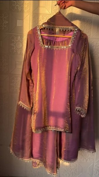 Fine Pink Fully stitched for Ready to Wear Silk Suit with Fancy Lace  Ready To Wear Collection