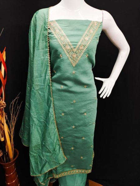 Finest Color Roman Silk Dress Material With Bottom And Dupatta For Women Color Set Matching Dress Material Wholesale