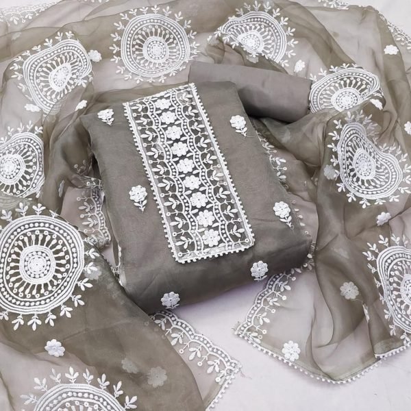 Finest Organza Dress Material With Duptta For Women Color Set Matching Dress Material Wholesale