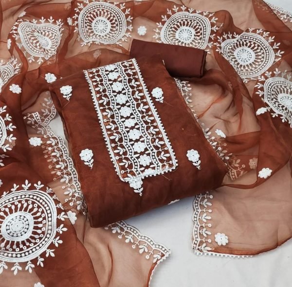 Finest Organza Dress Material With Duptta For Women Color Set Matching Dress Material Wholesale