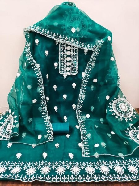 Finest Organza Dress Material With Duptta For Women Color Set Matching Dress Material Wholesale