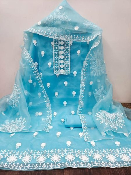 Finest Organza Dress Material With Duptta For Women Color Set Matching Dress Material Wholesale