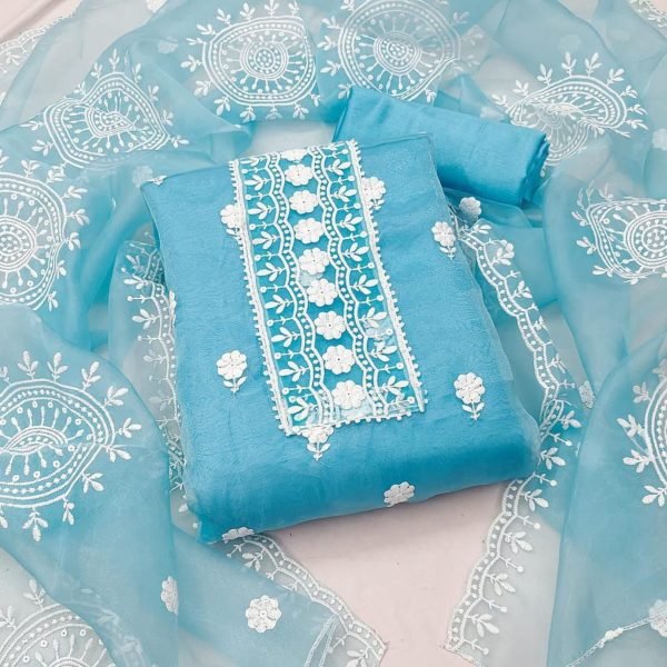 Finest Organza Dress Material With Duptta For Women Color Set Matching Dress Material Wholesale