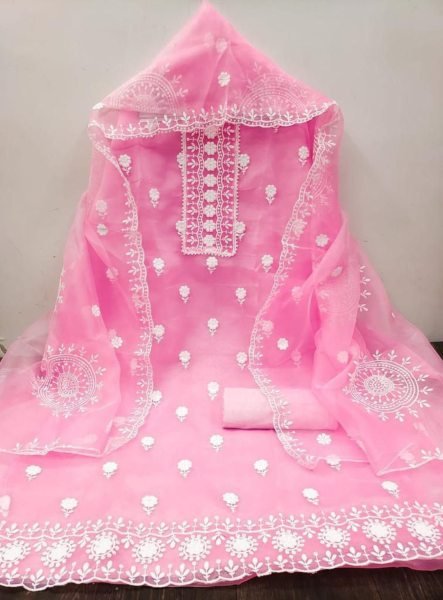 Finest Organza Dress Material With Duptta For Women Color Set Matching Dress Material Wholesale