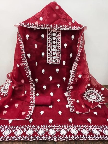 Finest Organza Dress Material With Duptta For Women Color Set Matching Dress Material Wholesale