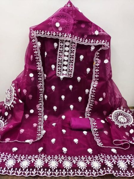 Finest Organza Dress Material With Duptta For Women Color Set Matching Dress Material Wholesale