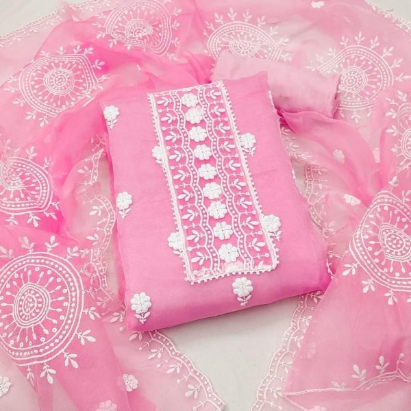Finest Organza Dress Material With Duptta For Women Color Set Matching Dress Material Wholesale