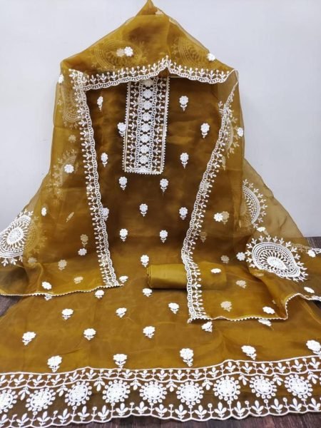Finest Organza Dress Material With Duptta For Women Color Set Matching Dress Material Wholesale