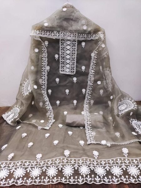 Finest Organza Dress Material With Duptta For Women Color Set Matching Dress Material Wholesale