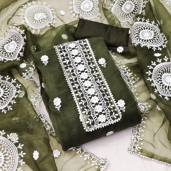 Finest Organza Dress Material With Duptta For Women Color Set Matching Dress Material Wholesale