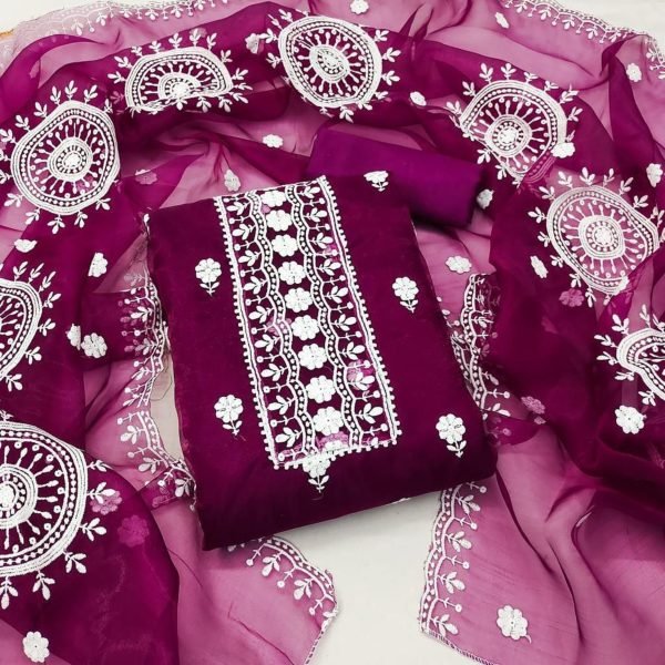 Finest Organza Dress Material With Duptta For Women Color Set Matching Dress Material Wholesale