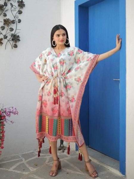 New Hit Design Chinon Kaftan Dress With Tassels Kurtis