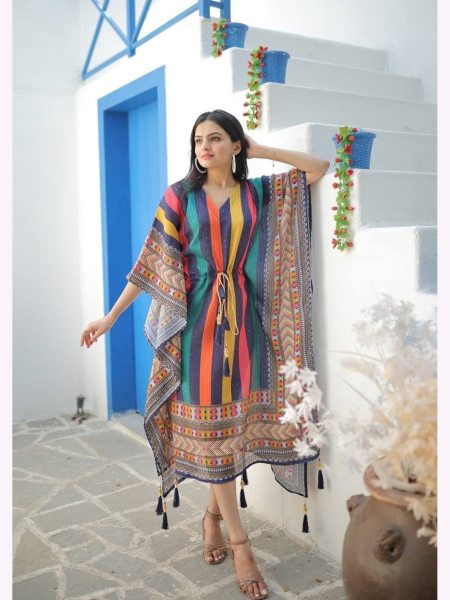 New Hit Design Chinon Kaftan Dress With Tassels Kaftan 