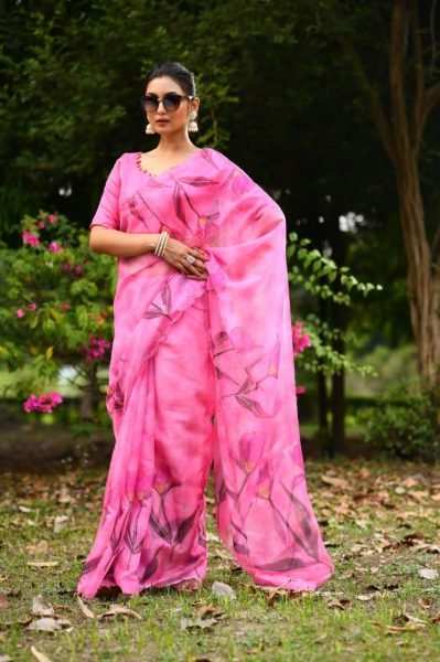 Floral Print Organza Silk Saree Organza Sarees Wholesale