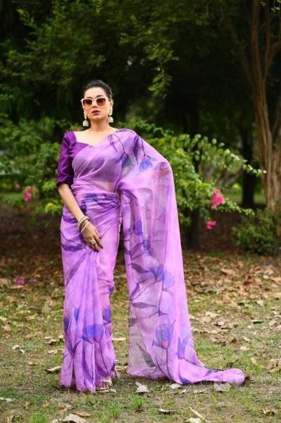 Floral Print Organza Silk Saree Organza Sarees Wholesale