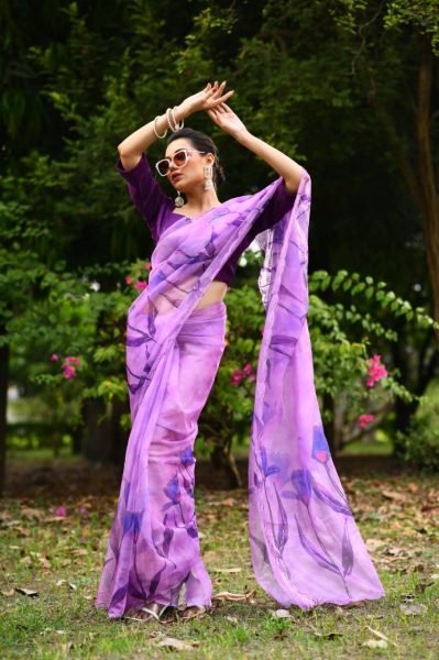Floral Print Organza Silk Saree Organza Sarees Wholesale