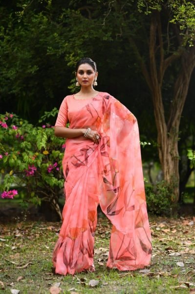 Floral Print Organza Silk Saree Organza Sarees Wholesale