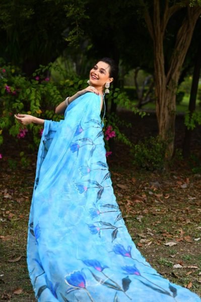 Floral Print Organza Silk Saree Organza Sarees Wholesale