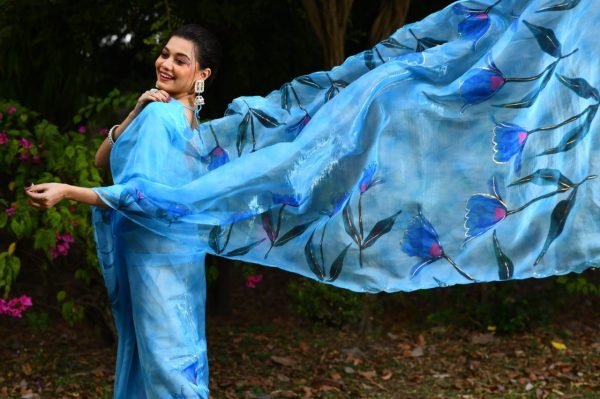 Floral Print Organza Silk Saree Organza Sarees Wholesale