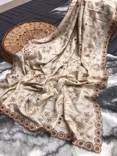 Floral Printed Pure Soft Silk Saree With Beautiful Thread Handwork  Silk Sarees Wholesale