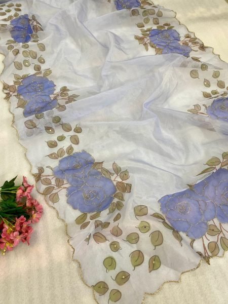 Flower Printed Soft Organza Saree Organza Sarees Wholesale